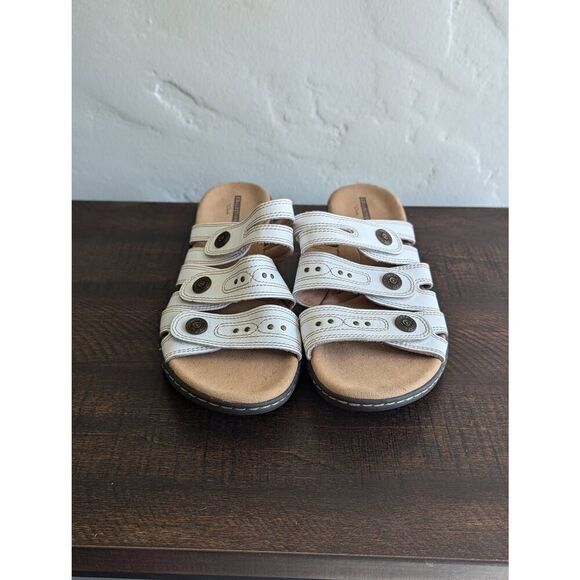 Clarks Collections White Three Strap Leisa Lakia Slide Sandals - Size 11 - Picture 3 of 7